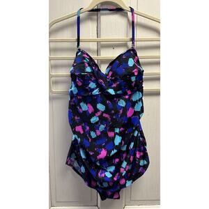 NWT Valerie Bertinelli Size 16 Shaper One Piece Swimsuit Multicolored Black
